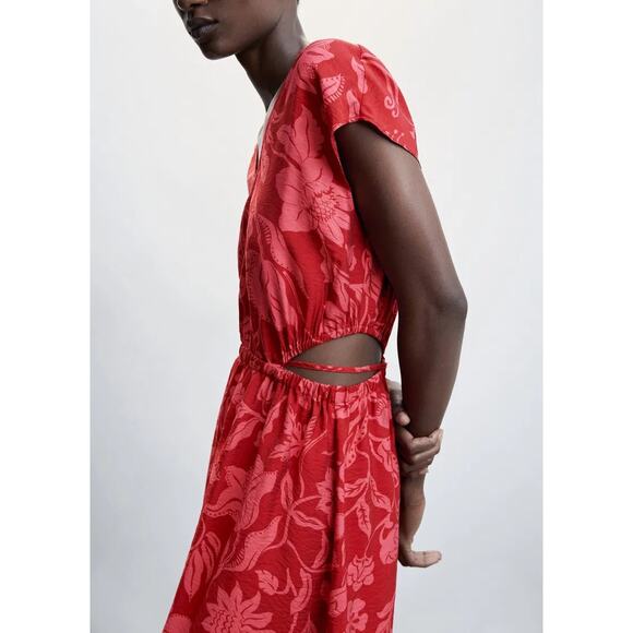 MNG Floral Print Side Cutout Dress Sz L - Picture 11 of 11